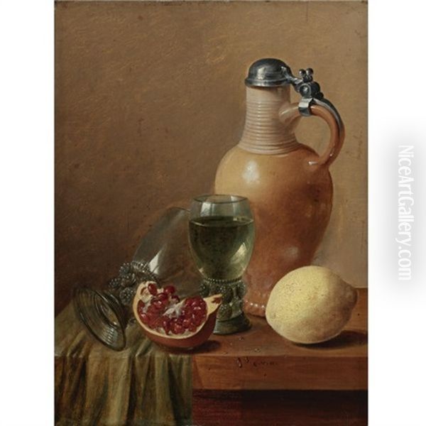 Still Life With A Jug And Pomegranate Oil Painting by Gillis Jacobz van Hulsdonck