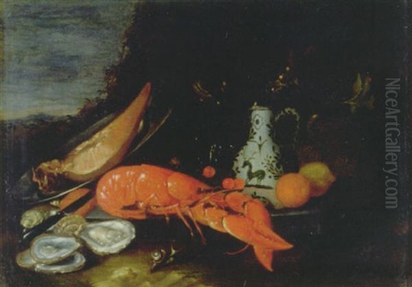 Stilleben Mit Hummer Und Austern Im Freien Oil Painting by Gillis Jacobz van Hulsdonck