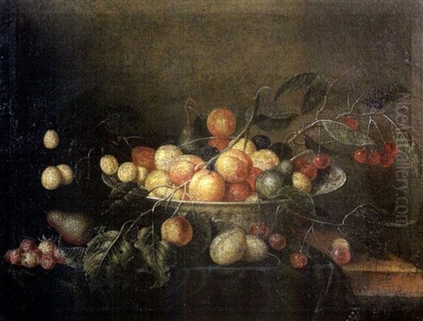 Nature Morte Aux Prunes Et Cerises Dans Une Coupe Oil Painting by Jacob van Hulsdonck