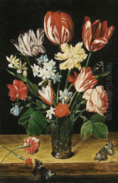 Blumenstraus In Einer Glasvase Oil Painting by Jacob van Hulsdonck