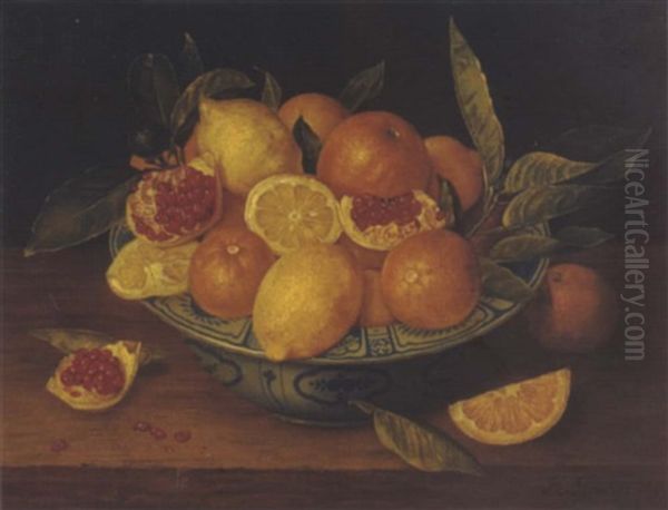 Chinesische Wanli-schale Mit Sudfruchten Und Einem Granatapfel Auf Einer Tischplatte Oil Painting by Jacob van Hulsdonck