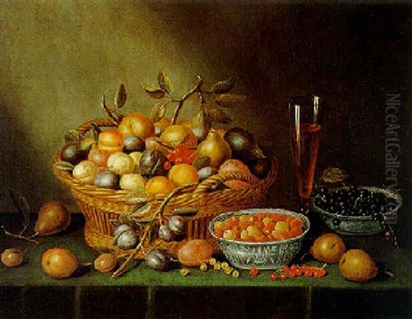 Stilleben Von Fruchten, Beeren Und Weinflote Oil Painting by Jacob van Hulsdonck