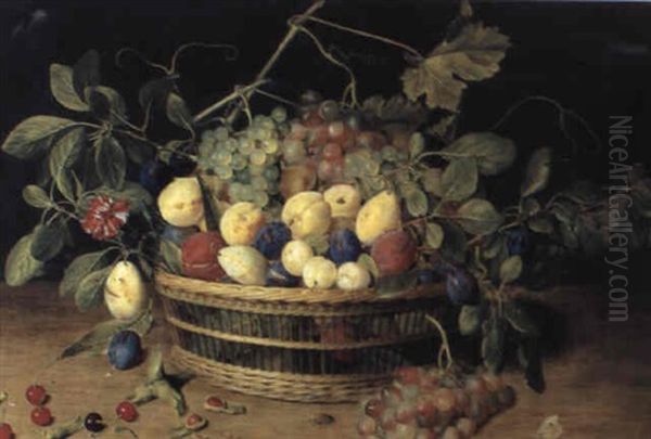 Corbeille De Fruits Posee Sur Un Entablement Oil Painting by Jacob van Hulsdonck