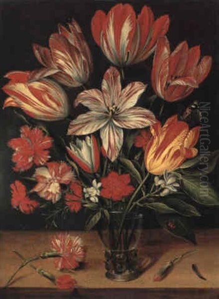 Tulipes, Oeillets Et Fleurs D'oranger Dans Un Vase Oil Painting by Jacob van Hulsdonck