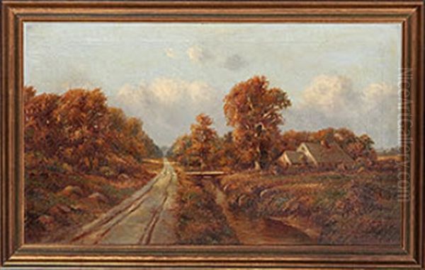 Country Path And Cottage Oil Painting by Henry Hulsmann