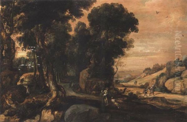 A Wooded Landscape With Noli Me Tangere Oil Painting by Pieter van der Hulst the Elder