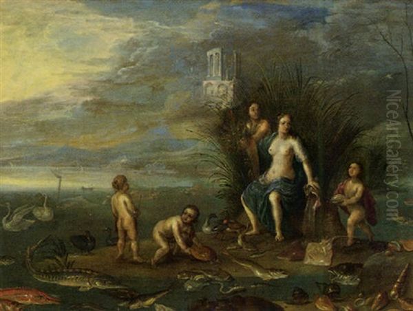 Amphitrite En Triton Met Een Nereide En Twee Tritons Oil Painting by Pieter van der Hulst the Elder