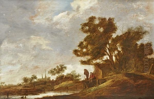 Landskap Med Fiskare Pa En Bro Oil Painting by Frans de Hulst