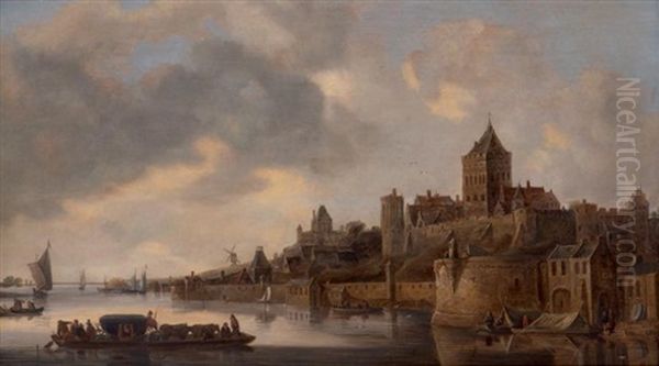 Vue De Nimegue Depuis Le Fleuve Oil Painting by Frans de Hulst