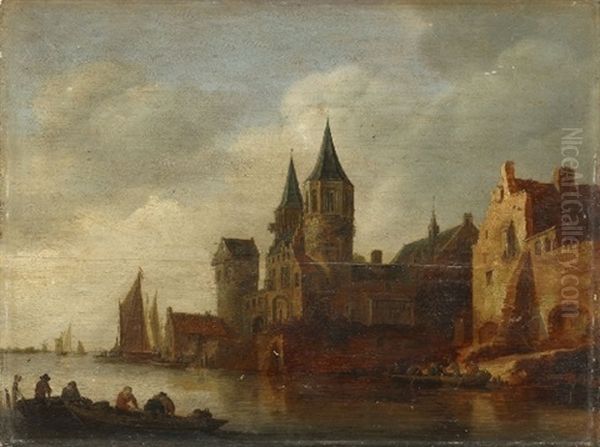 Flusslandschaft Mit Einer Stadt Oil Painting by Frans de Hulst