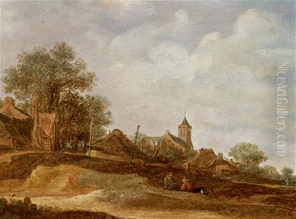 Zwei Rastende Bauern Vor Der Ruine Von Egmont Oil Painting by Frans de Hulst