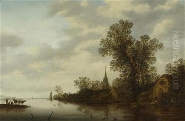 Weite Flusslandschaft Mit Kuhen Oil Painting by Frans de Hulst