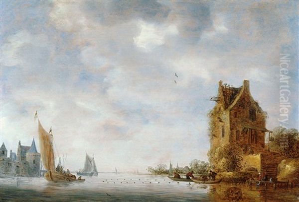 Flusslandschaft Mit Befestigungen Auf Beiden Uferseiten Oil Painting by Frans de Hulst