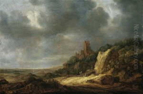 Weite Landschaft Mit Hochgelegener Burgruine Oil Painting by Frans de Hulst