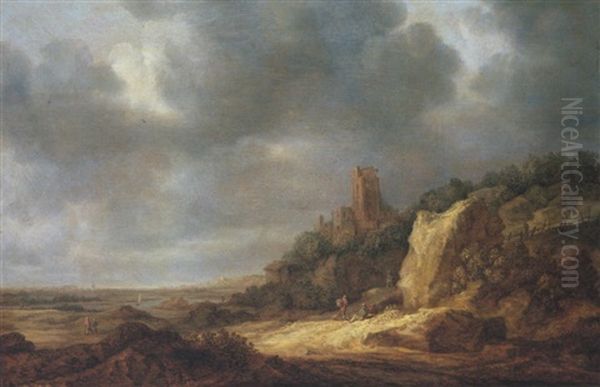 Weite Landschaft Mit Hochgelegener Burgruine Oil Painting by Frans de Hulst