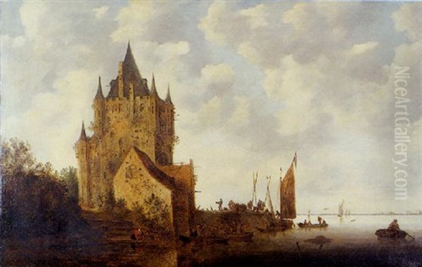 Forteresse Medievale Devant Un Paysage Fluvial Oil Painting by Frans de Hulst