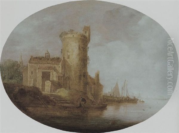 Kanallandschaft Mit Wehrturm Und Booten Oil Painting by Frans de Hulst