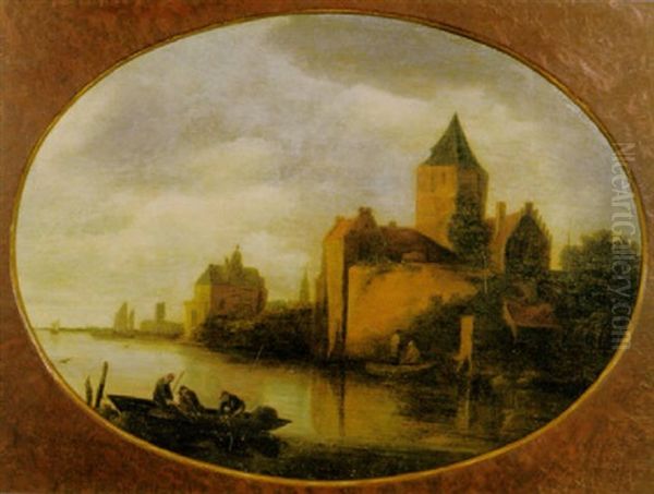 Fluslandschaft Mit Fischern Und Einer Burg Oil Painting by Frans de Hulst