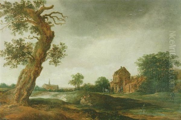 Landskap Med Byggnader Och Figurer Oil Painting by Frans de Hulst