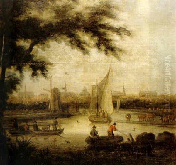 Hollandskt Hamn Oil Painting by Frans de Hulst