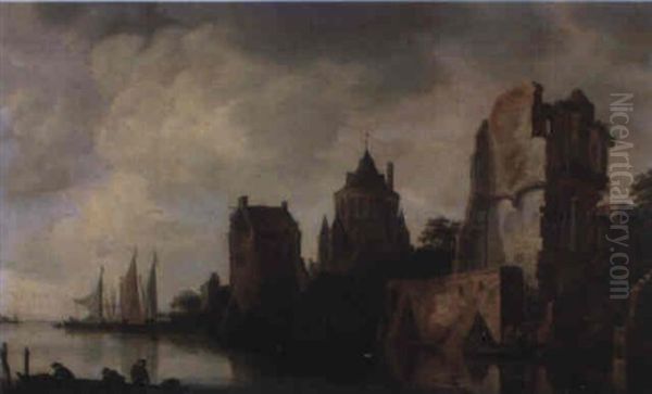 A Capriccio View Of Haarlem With The Kleine Houtpoort Oil Painting by Frans de Hulst