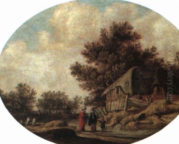 Oriental Discoursing With A Peasant Woman In A Country Hamlet Oil Painting by Frans de Hulst