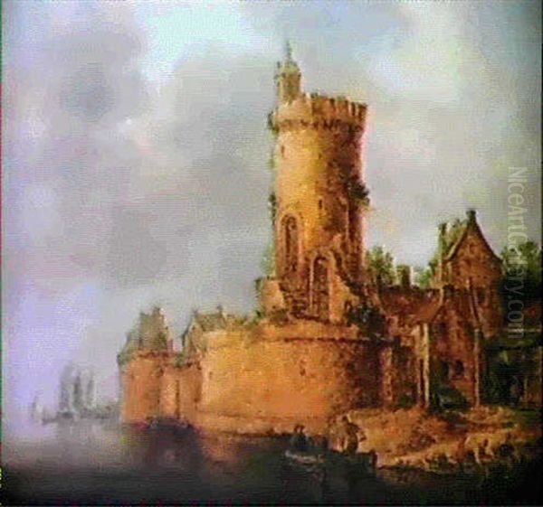 Befestigte Stadt An Einem Fluss Hinter Einer Rundbastion Oil Painting by Frans de Hulst