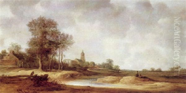 Open Landscape With Figures, A Ruined Church Beyond Oil Painting by Frans de Hulst