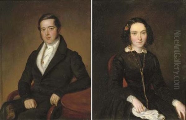 Portait Of Hendricus Stekkerik (+ Portrait Of Adriana Jacoba Stekkerik-du Sarte; Pair) Oil Painting by Jan Baptist Van Der Hulst