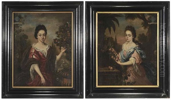 Portraits Of The Daughters Of Dr. Johann Schull In A Formal Garden Oil Painting by Pieter van der Hulst