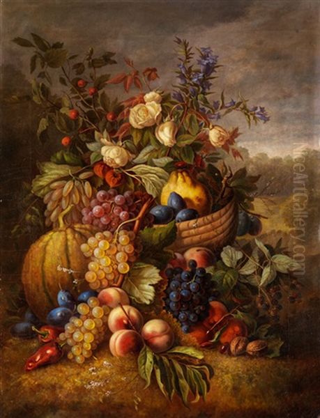 Fruchte- Und Blumenstilleben Oil Painting by Cornelis Johannes van Hulsteyn