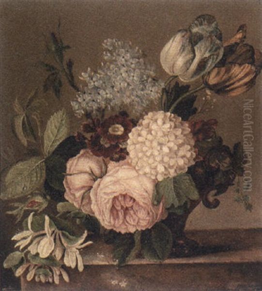 A Flower Still Life Oil Painting by Cornelis Johannes van Hulsteyn