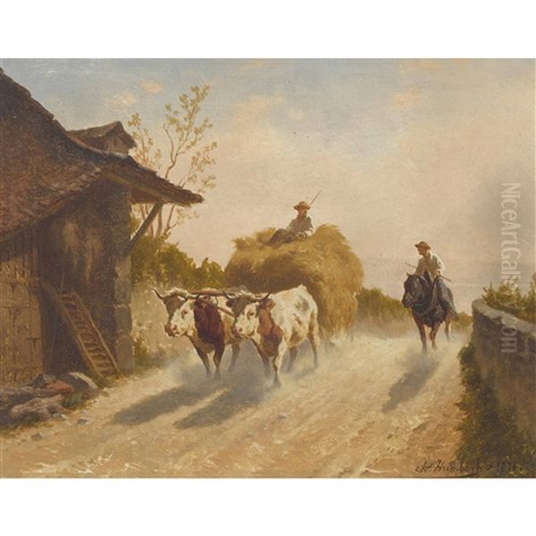 Der Heuwagen Oil Painting by Charles (Jean-Ch. Ferdinand) Humbert