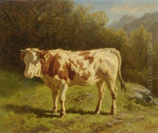 Kuh Auf Der Weide Oil Painting by Charles (Jean-Ch. Ferdinand) Humbert