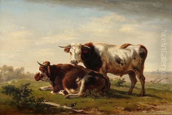 Kuhe Auf Der Weide Oil Painting by Charles (Jean-Ch. Ferdinand) Humbert