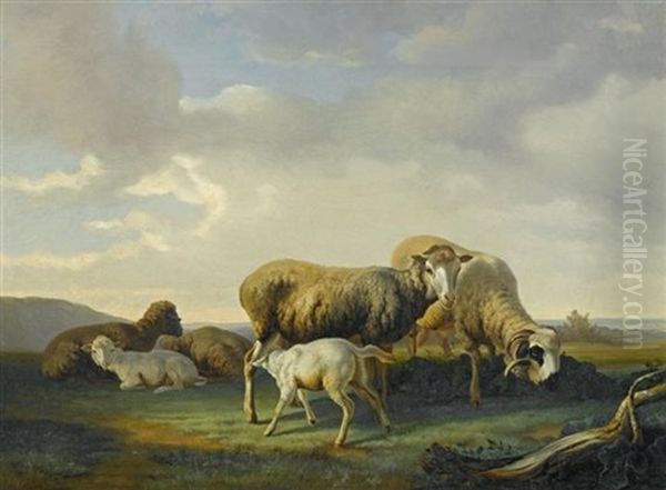 Weidende Schafe Oil Painting by Charles (Jean-Ch. Ferdinand) Humbert