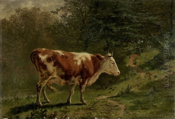 Vache A Veyrier Oil Painting by Charles (Jean-Ch. Ferdinand) Humbert