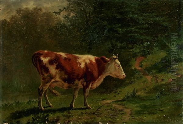 Vache A Veyrier Oil Painting by Charles (Jean-Ch. Ferdinand) Humbert