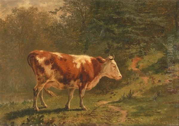 Vache A Veyrier Oil Painting by Charles (Jean-Ch. Ferdinand) Humbert