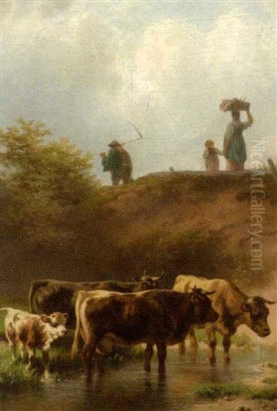 Kuhe Auf Der Weide Oil Painting by Charles (Jean-Ch. Ferdinand) Humbert