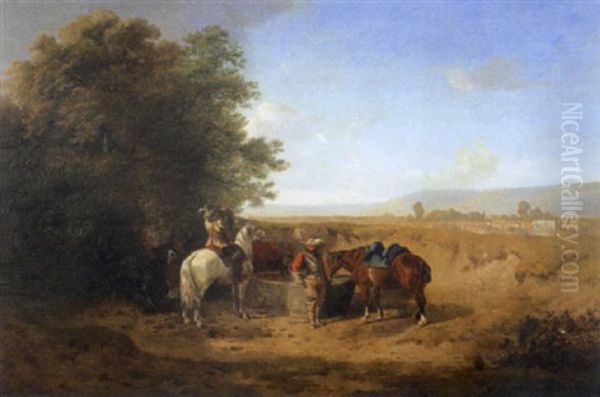 Landschaft Mit Reitern Oil Painting by Charles (Jean-Ch. Ferdinand) Humbert