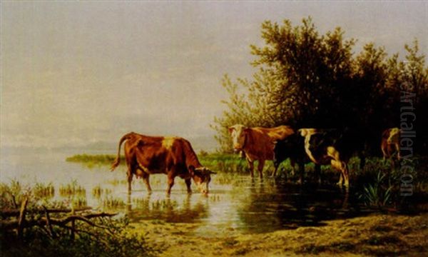 Kuhe Am See Oil Painting by Charles (Jean-Ch. Ferdinand) Humbert