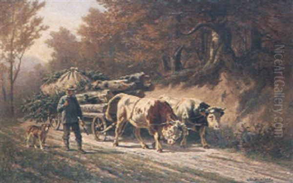 Bauer Mit Hozfuhrwerk Oil Painting by Charles (Jean-Ch. Ferdinand) Humbert