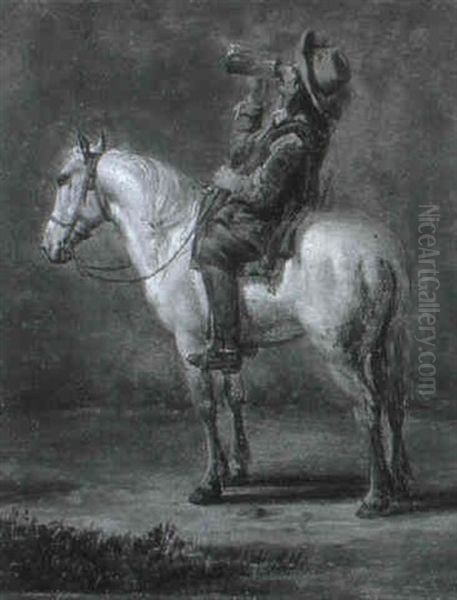 Trinkender Mann Hoch Zu Pferd Oil Painting by Charles (Jean-Ch. Ferdinand) Humbert