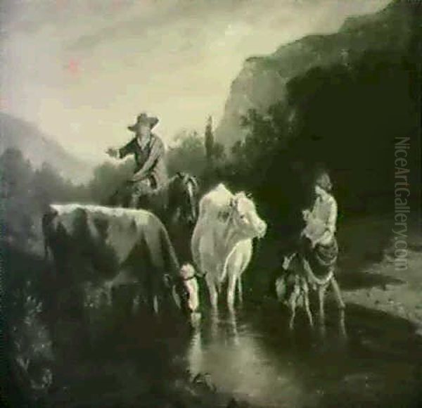 Pastorale. Oil Painting by Charles (Jean-Ch. Ferdinand) Humbert