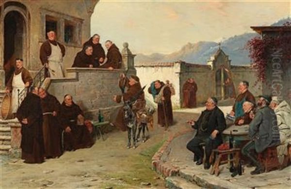 Arrival At The Monastery Oil Painting by Adolf Humborg