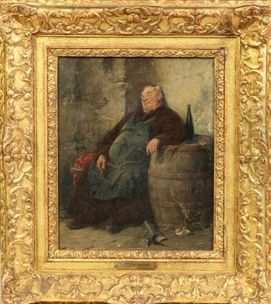 Seated Monk With Barrel And Glass Of Wine Oil Painting by Adolf Humborg