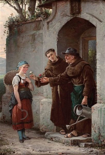 Eine Begegnung An Der Klosterpforte Der Franziskaner Oil Painting by Adolf Humborg