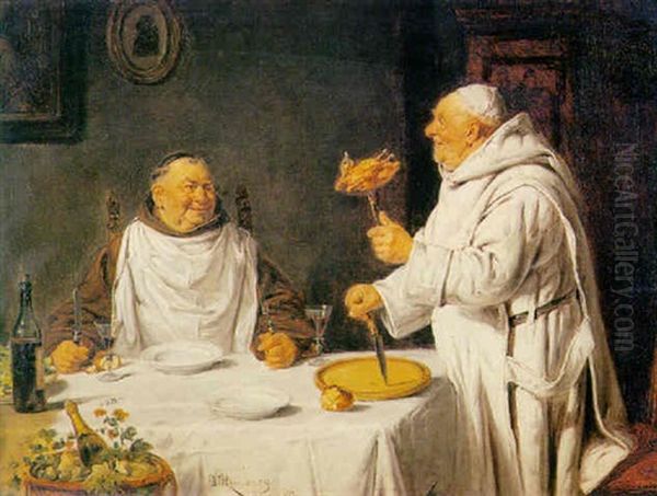 The Brother Gourmets Oil Painting by Adolf Humborg