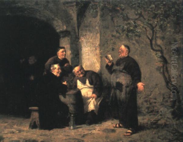 Reveling Monks Oil Painting by Adolf Humborg